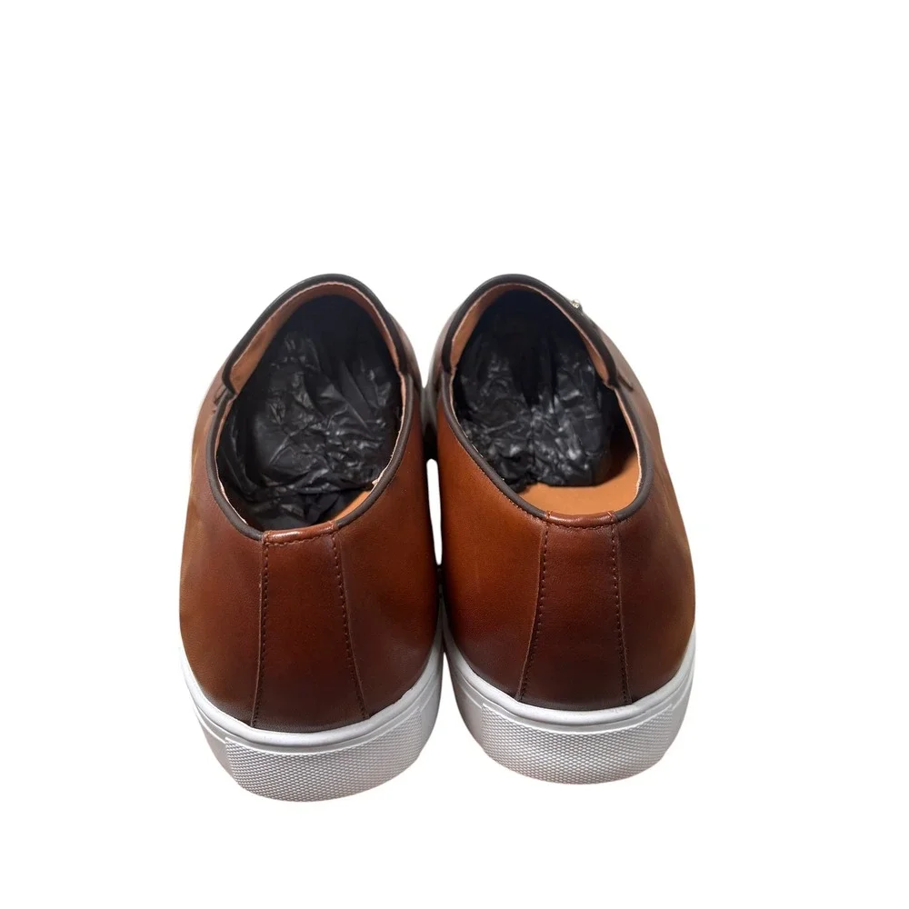 Marc Nolan Mens Cognac Brown Leather Bit Loafer Sneakers Silver Hardware SZ 16